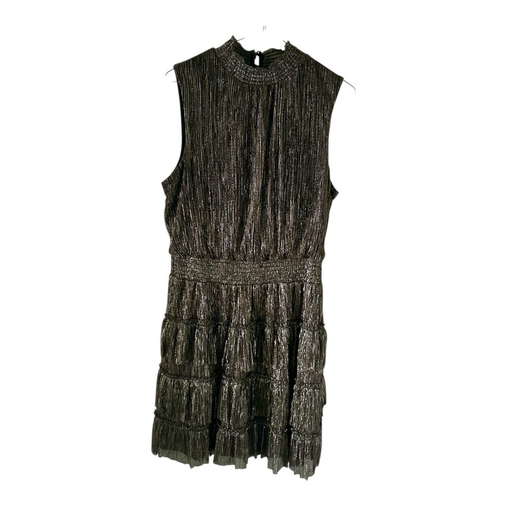 MSK Elegant Brown&Black Sleeveless Dress Metallic High Neck Size L - Picture 2 of 8